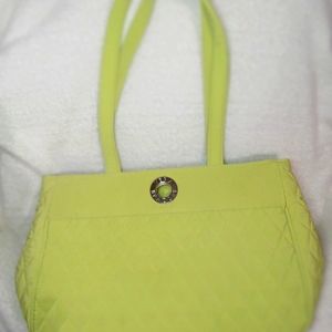 Vera Bradley quilted,neon key lime green toggle button closure, tote, purse, bag